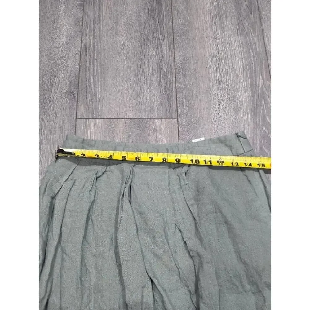 Zara Olive 100% linen Green Y2K Wrap wide leg crop Pants Medium A004758